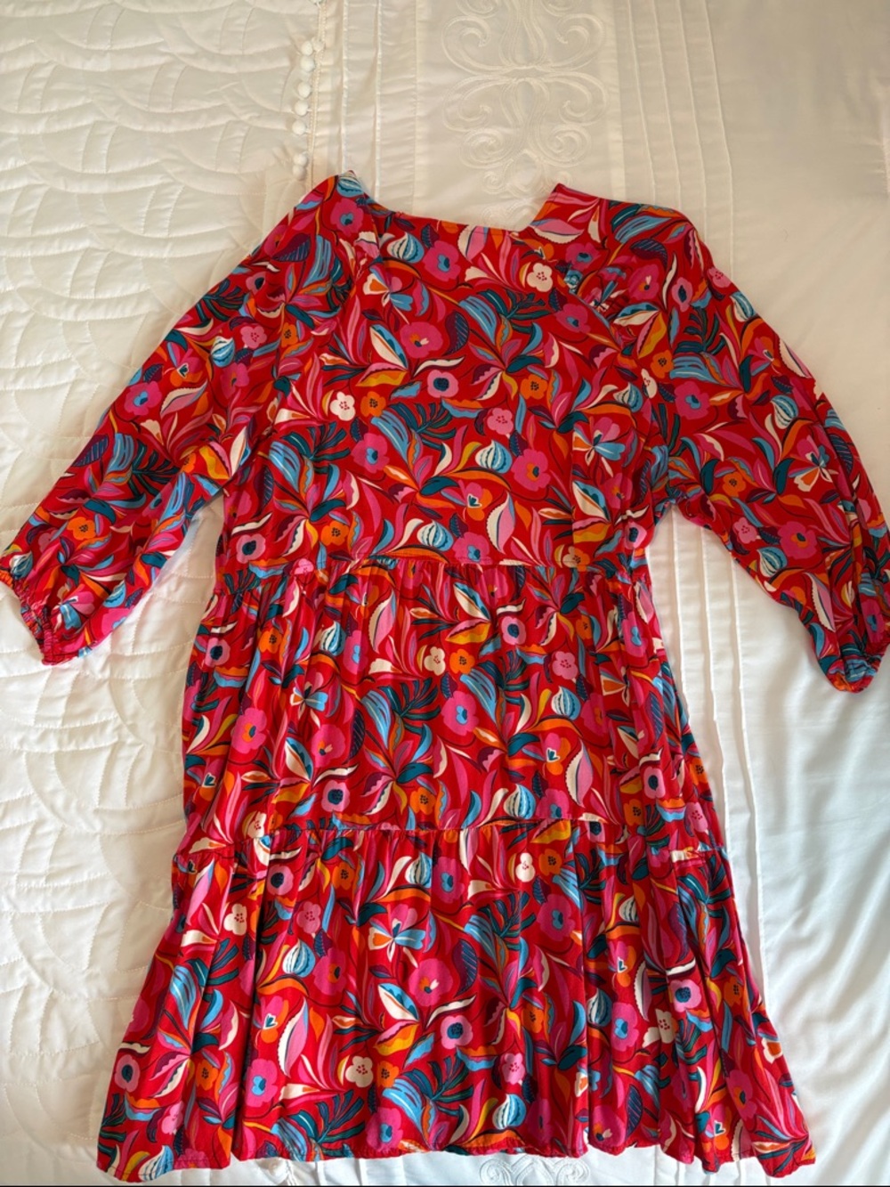The Pioneer Woman Red Floral Tiered 3/4 Sleeve Dress - Picture 2 of 5